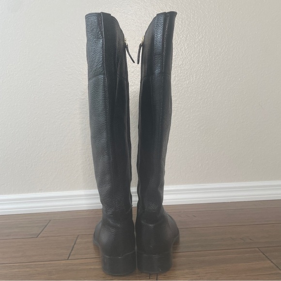 Black Leather Riding Boots with Gold Logo Tory Burch boots tall black boots - Picture 5 of 16